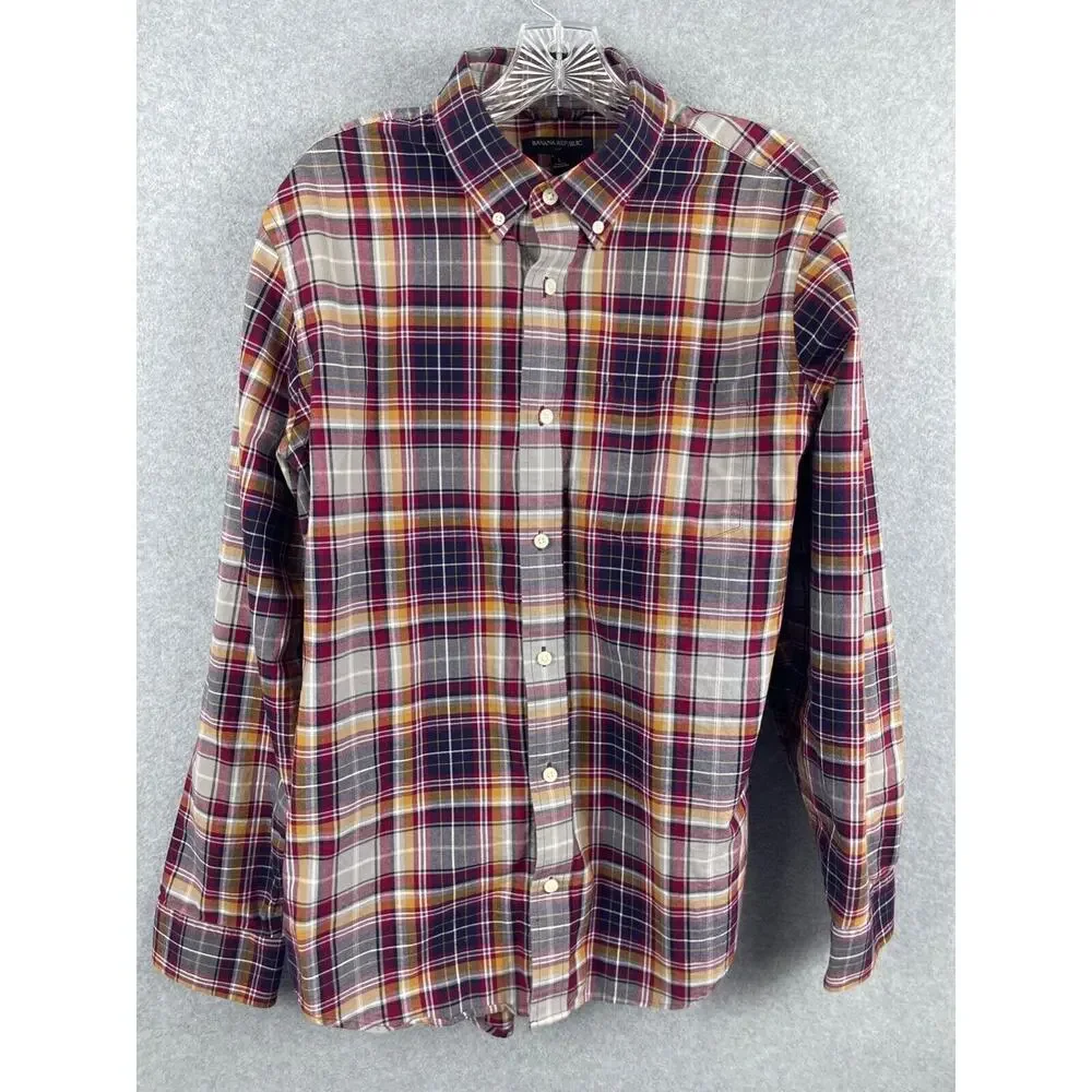 Banana Republic Shirt Men's L Plaid Long Sleeve Button Down Business Casual‎